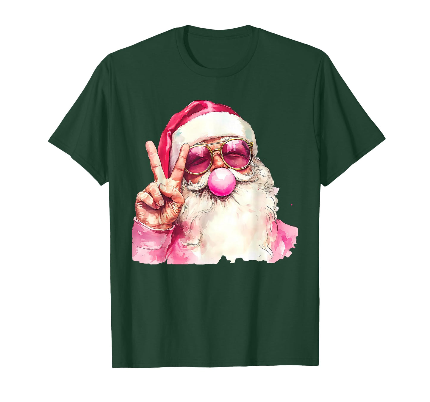 Retro Pink Santa Blowing Bubble Gum Funny Merry Christmas T-Shirt