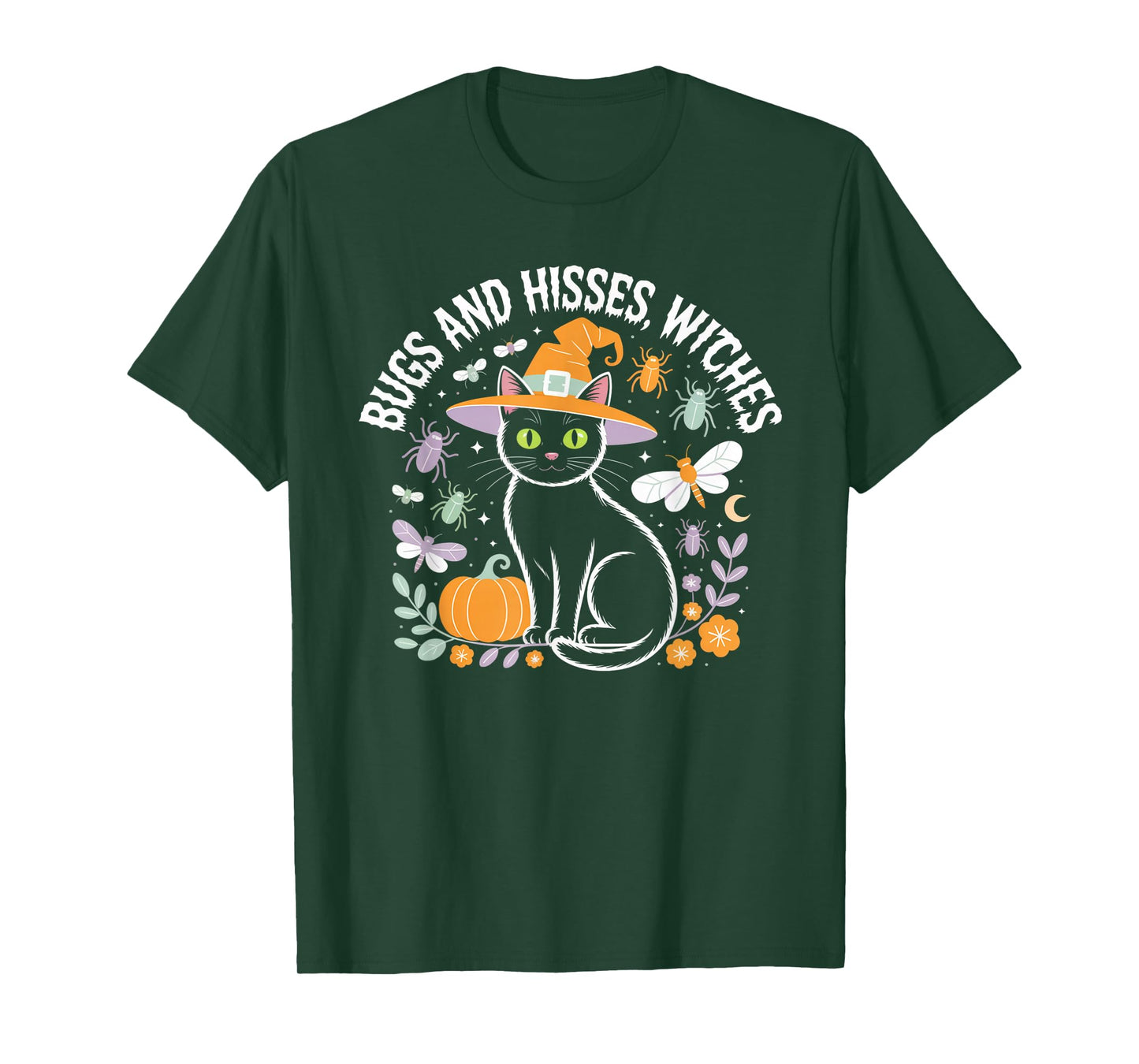 Bugs and Hisses Witches Cat Floral Halloween Women Teen Tee T-Shirt