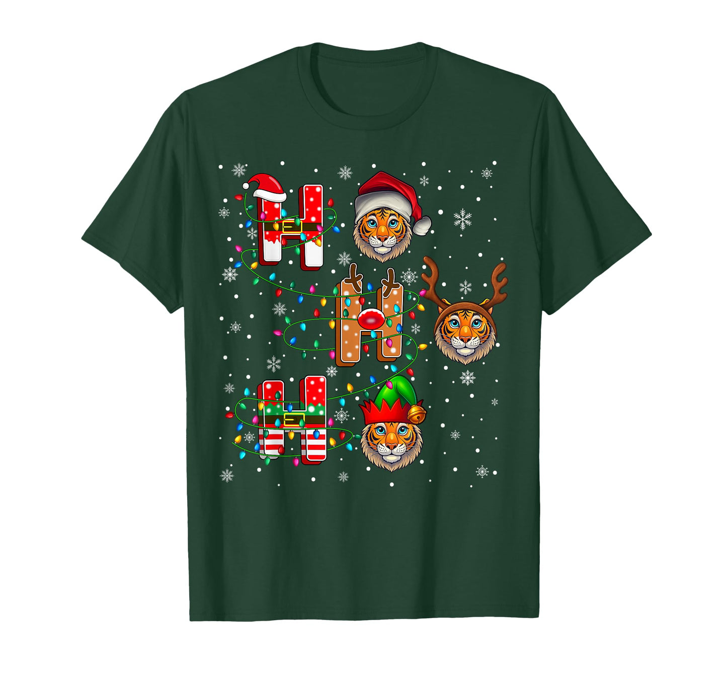 Ho Ho Ho Santa Reindeer Hat Elf Tiger Animal Christmas T-Shirt