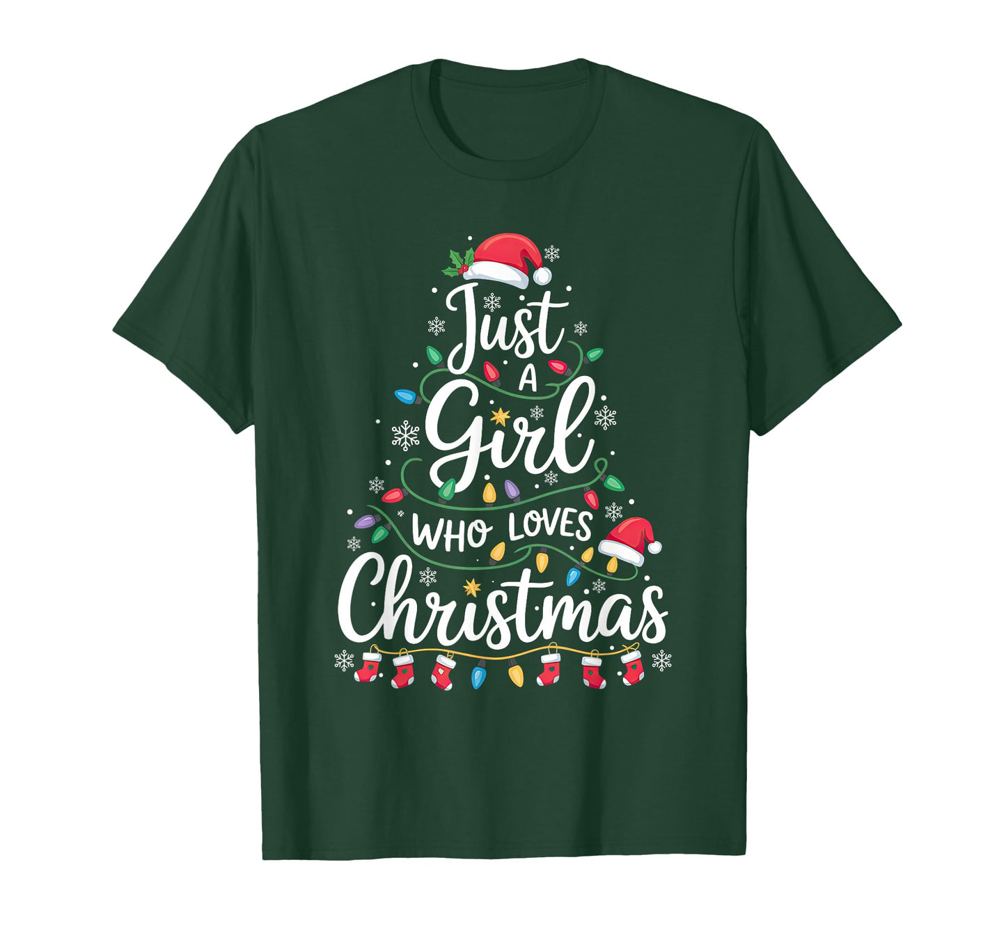 Just A Girl Who Loves Christmas Tree Xmas Santa Lights Gifts T-Shirt