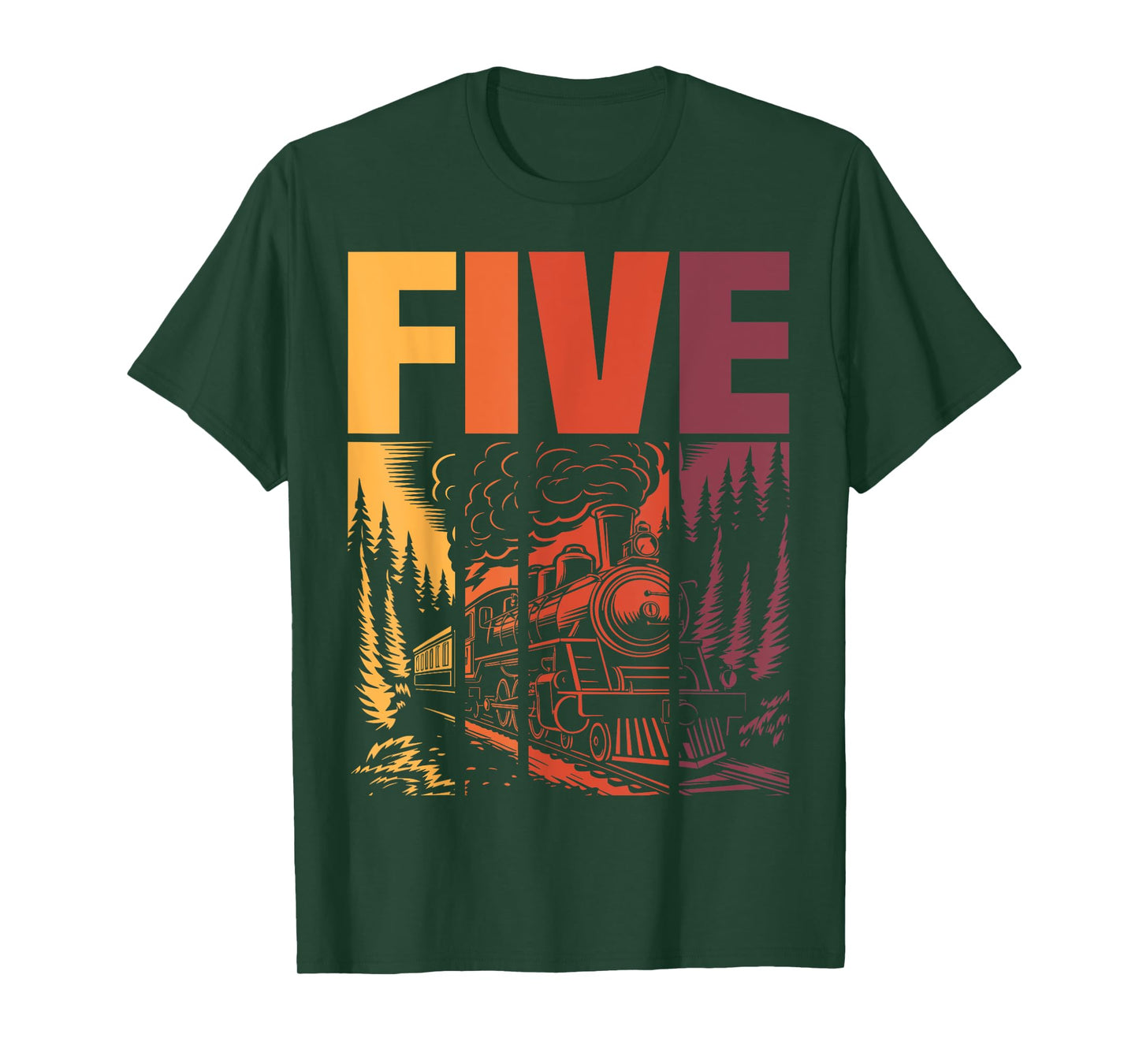 Vintage Train 5th Birthday Five Year Old Boys Locomotive T-Shirt