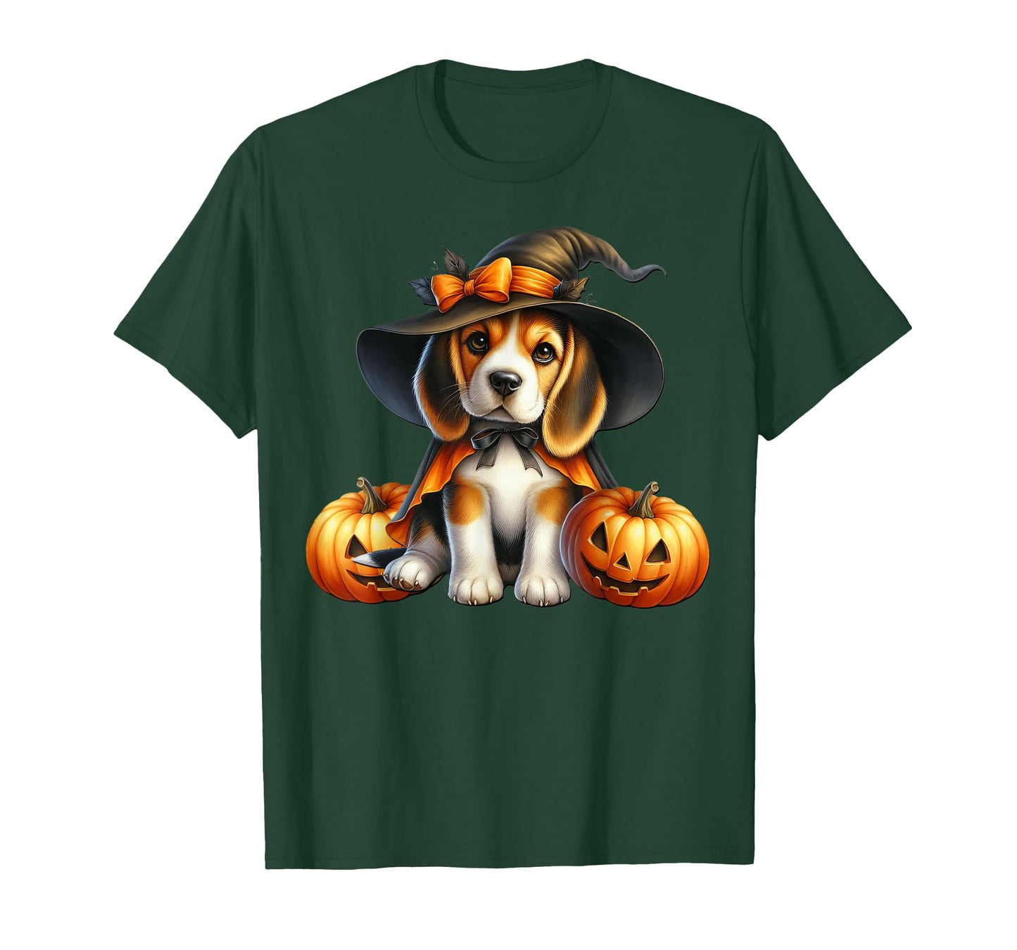 Dog Witch Hat and Jack O Lantern Pumpkin Beagle Halloween T-Shirt