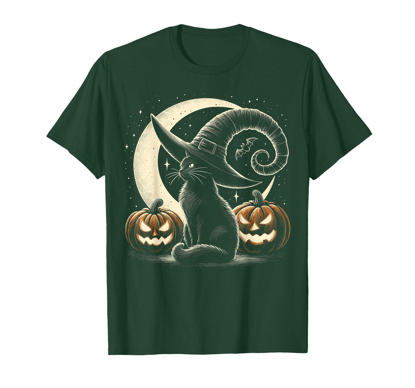 Black Cat Halloween Retro Pumpkin Costume Cat T-Shirt for Men Women Kids