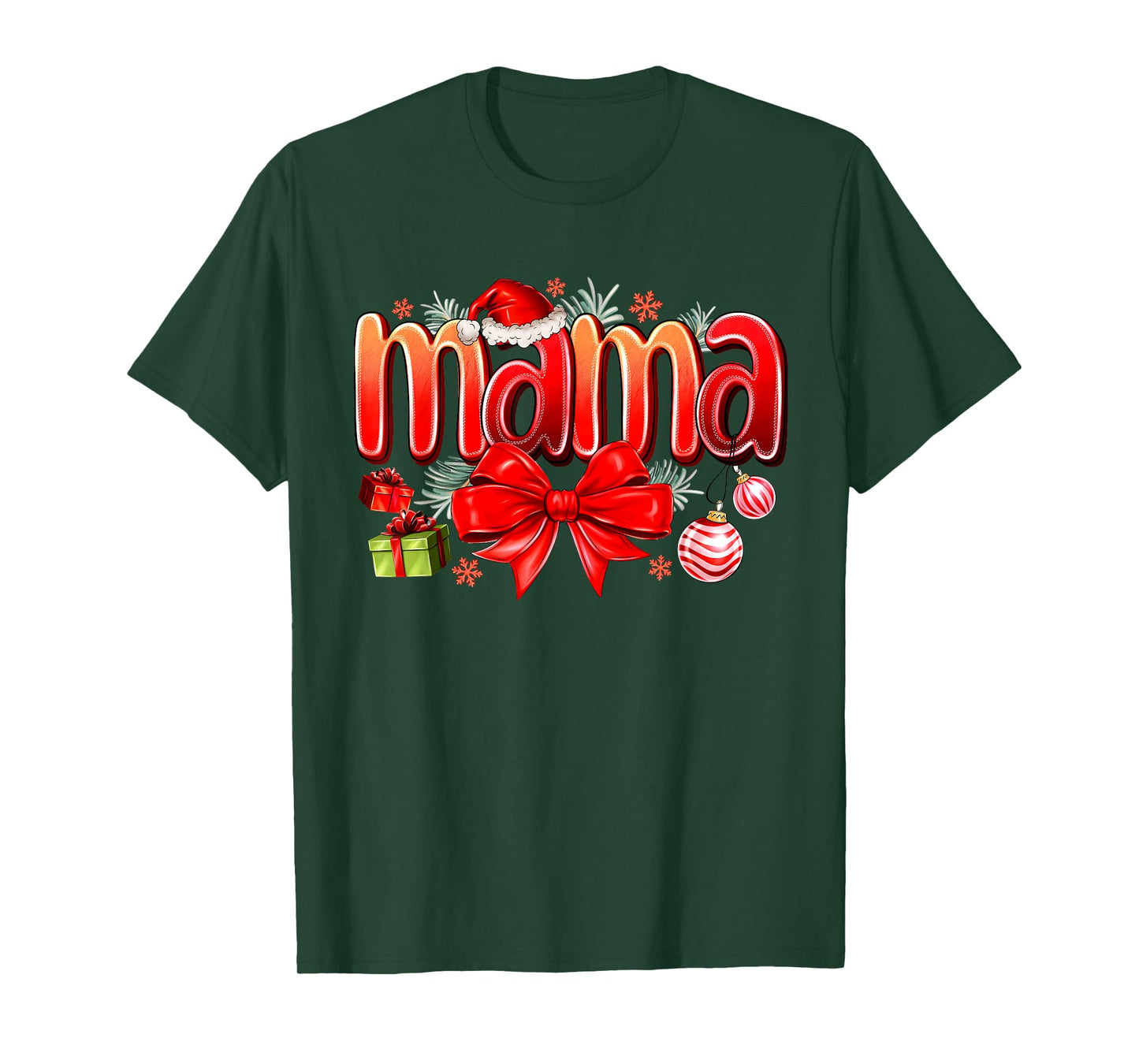 Christmas Mama Coquette Bow Mama Claus Christmas Tree Cake T-Shirt