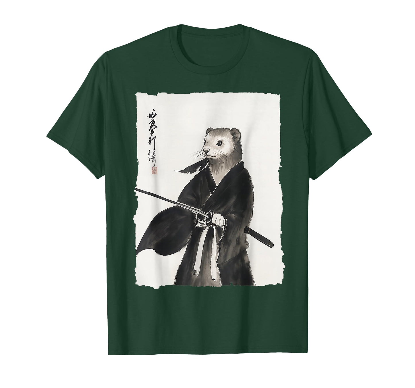 Ferret Samurai Janpanese Vintage Warrior Art Anime Graphic T-Shirt