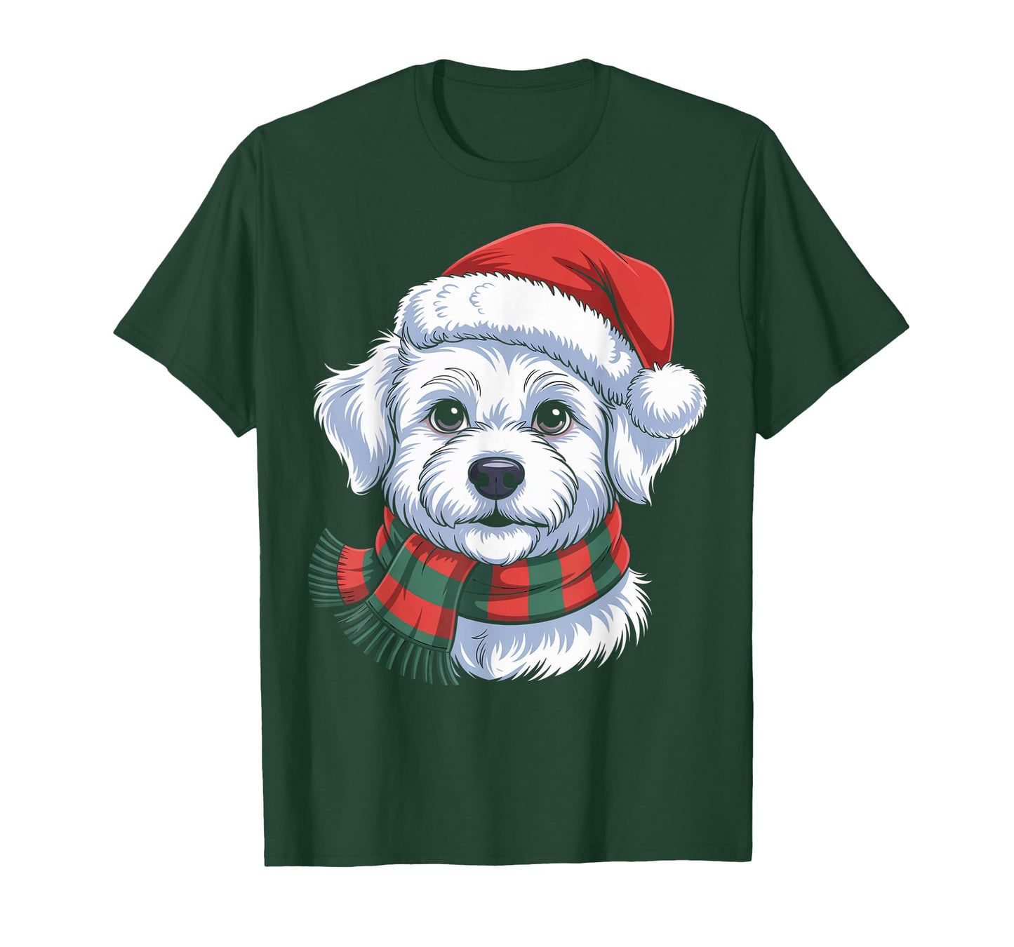 Cute Christmas Dog in Santa Hat and Scarf Holiday Outfit T-Shirt