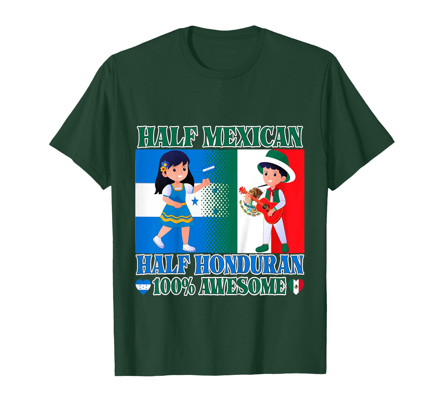 Kids Half Mexican Half Honduran Mexico Flag Root Toddler Girl Boy T-Shirt