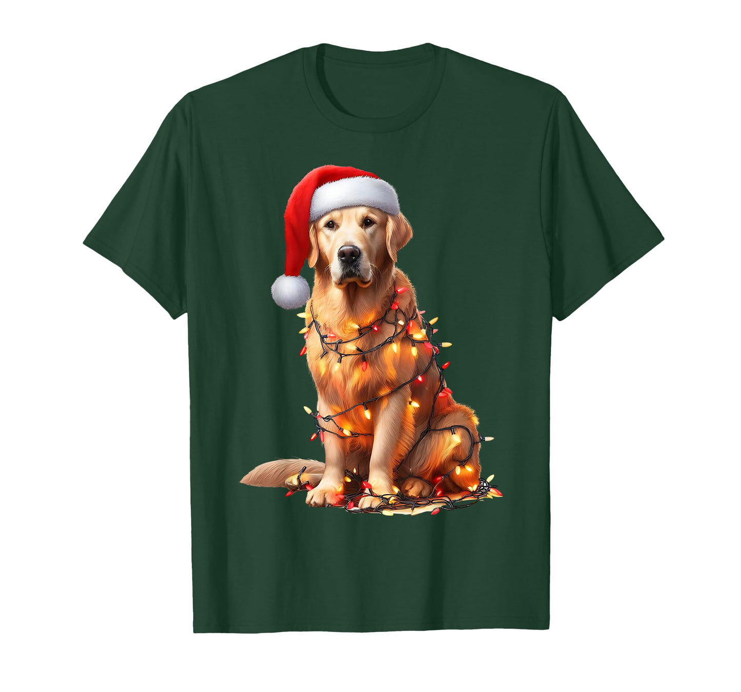Golden Retriever Dog Christmas Lights Santa Hat Dog Lover T-Shirt
