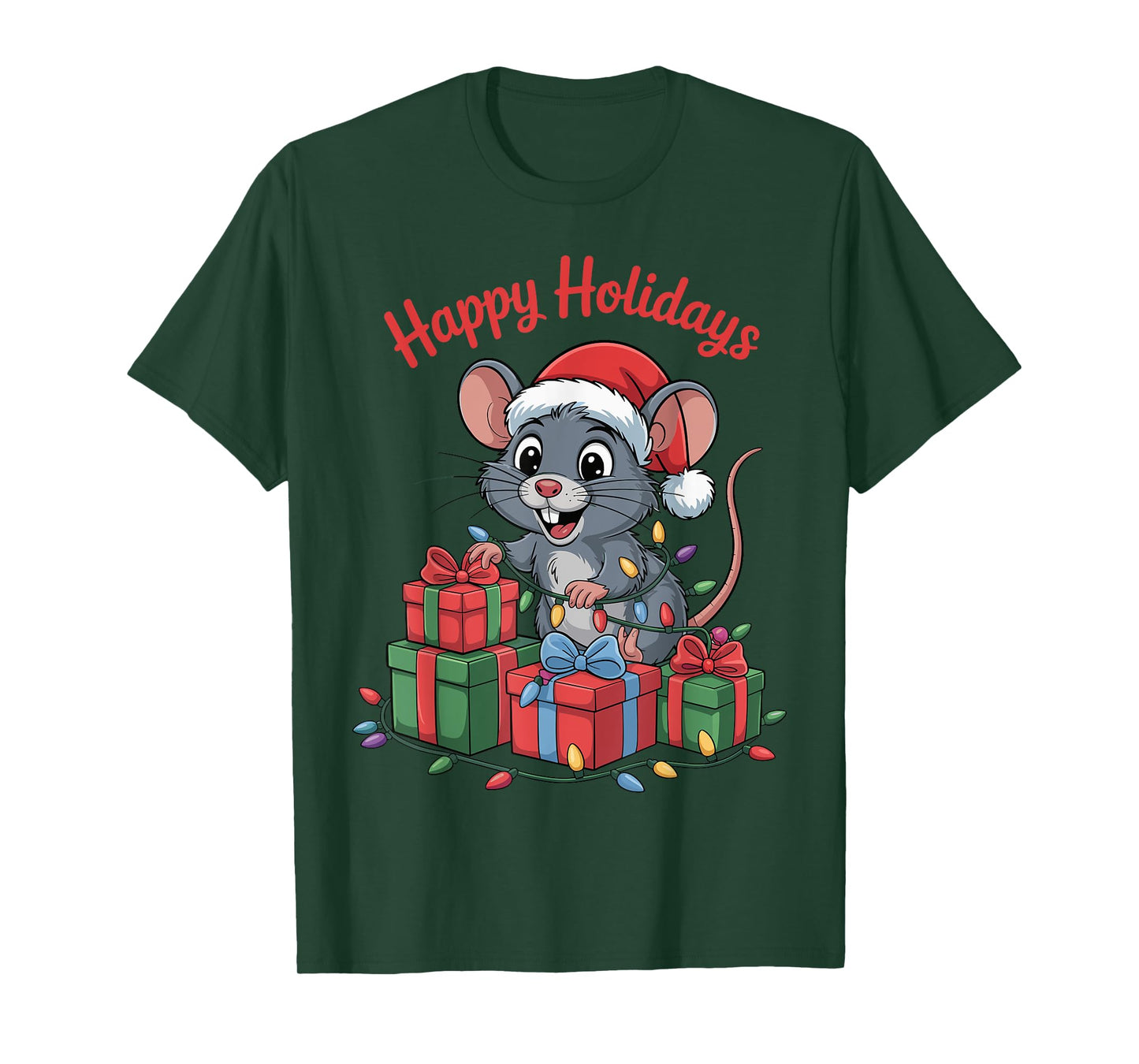 Funny Rat Santa Hat Animals Lovers Ugly Christmas Pajamas T-Shirt