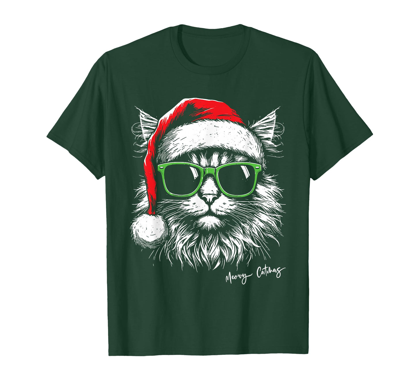 Meowy Catmas Santa Hat Cute Cat Christmas Pajamas Xmas T-Shirt