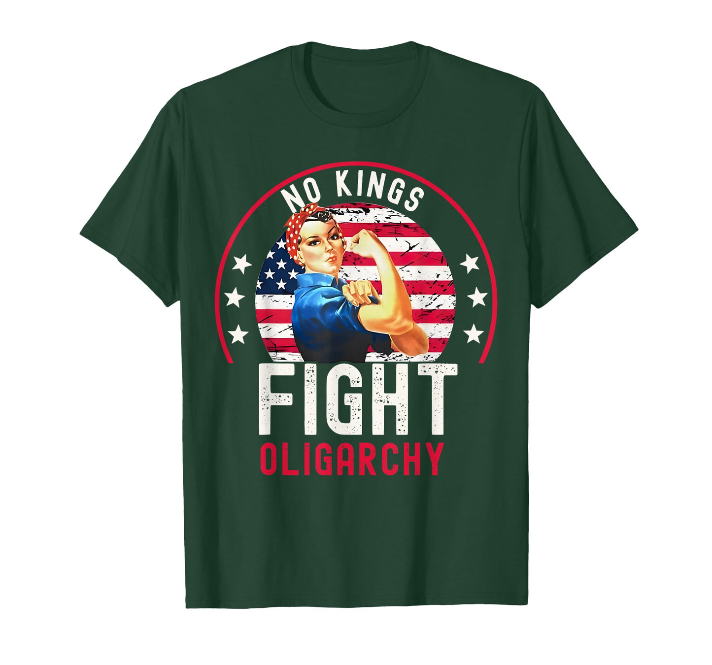 Vintage No Kings Fight Oligarchy Woman's Girl America Flag T-Shirt