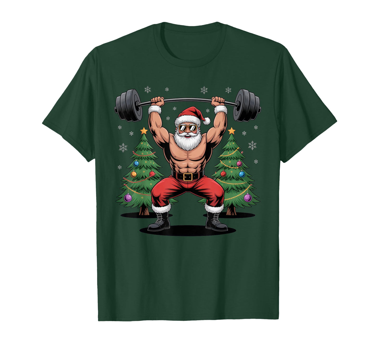 Muscle Santa Lifting Weights Christmas Workout Funny Holiday T-Shirt