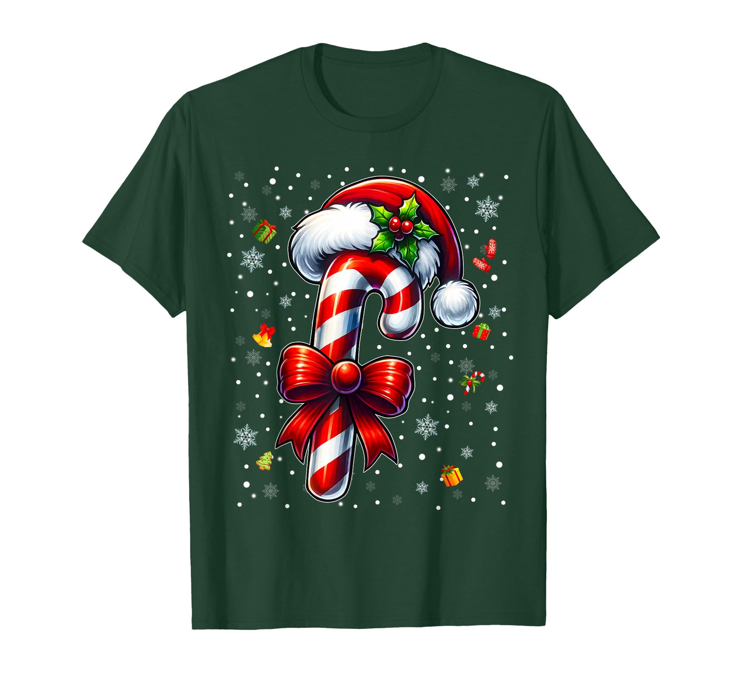 Cute Candy Cane Bow Santa Hat Christmas Xmas Boy Girl T-Shirt