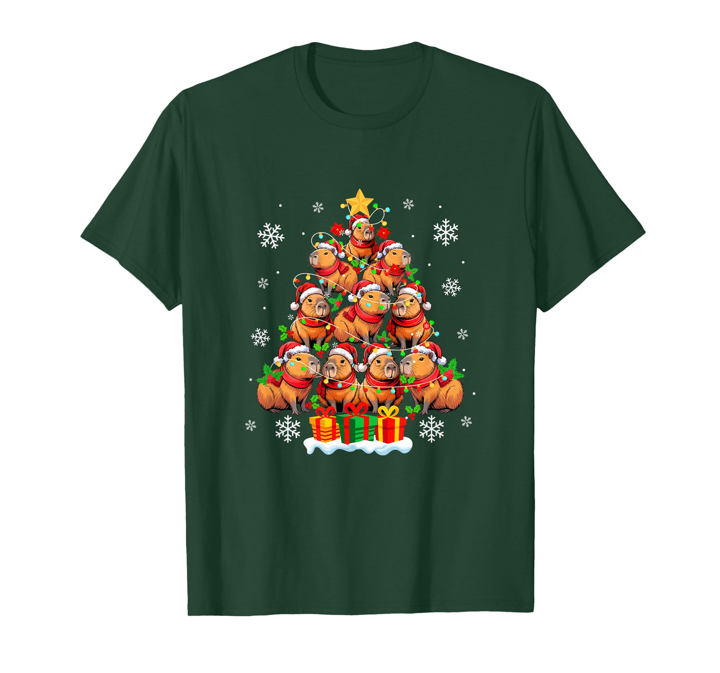 Group Santa Capybaras As Xmas Tree Colorful Lights Lover Kid T-Shirt