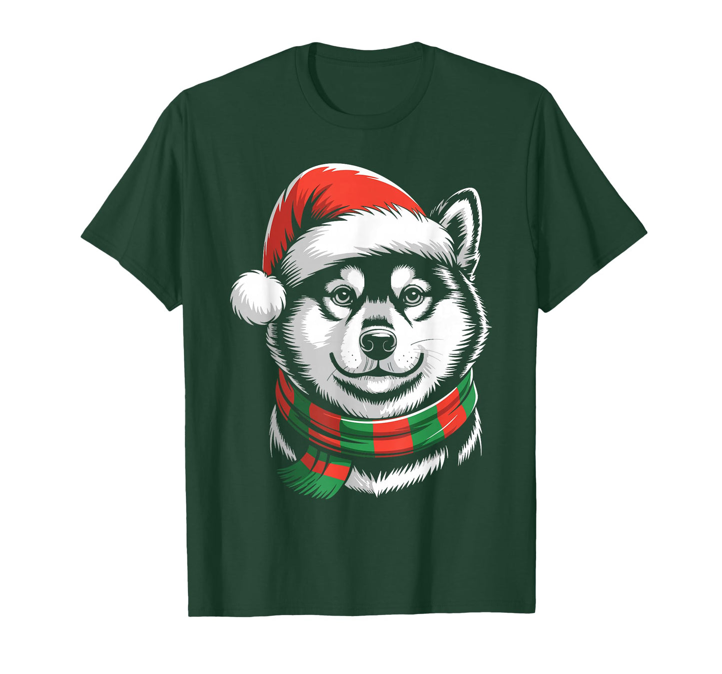 Shiba Inu Dog Xmas Santa Hat Scarf Christmas Costume T-Shirt