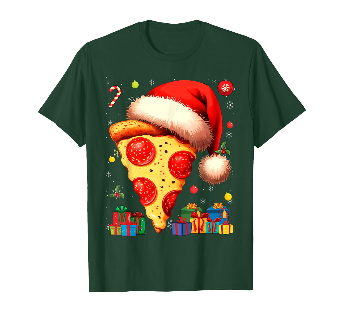 Santa Claus Hat Pepperoni Pizza Slice Christmas Holiday Food T-Shirt