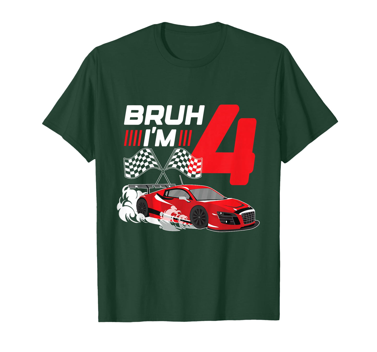 Kids Bruh I'm 4 Birthday Boys Race Car 4 Year 4th Birthday Racing T-Shirt
