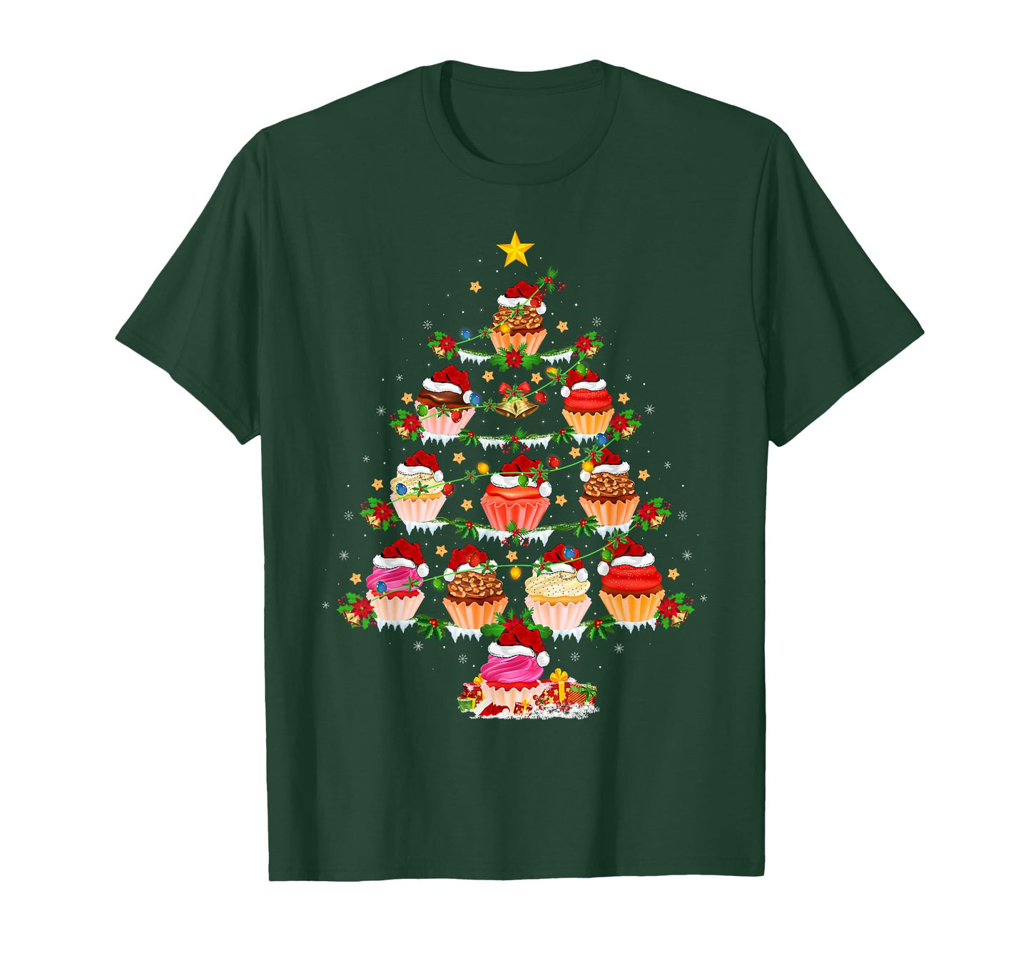 Cupcake Christmas Tree Lights Funny Fast Food Cupcake Xmas T-Shirt