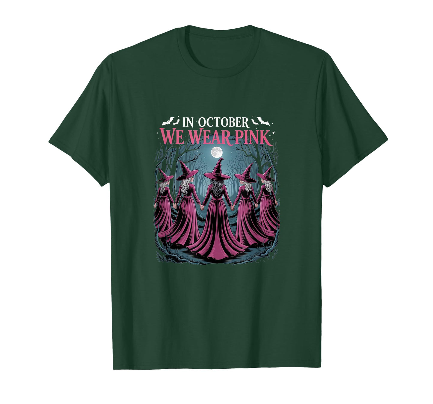 in October We Wear Pink - Witch & Ghost Halloween Apparel T-Shirt