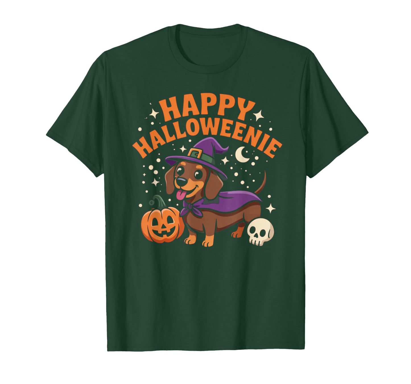 Dachshund Weiner Dog Witch Happy Halloweenie T-Shirt
