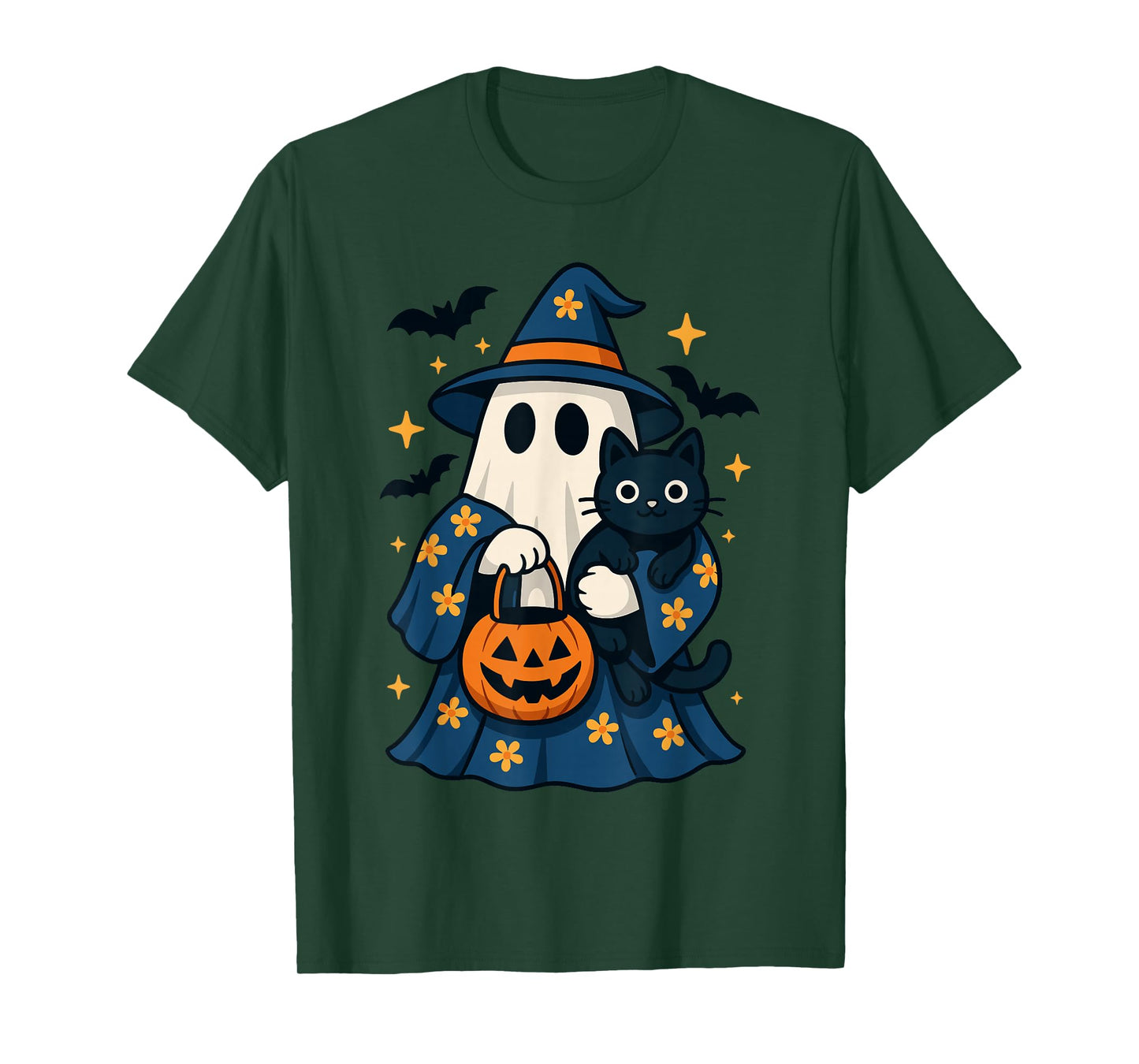 Floral Spooky Season Ghost Witch Cat Costume, Cute Black Cat T-Shirt