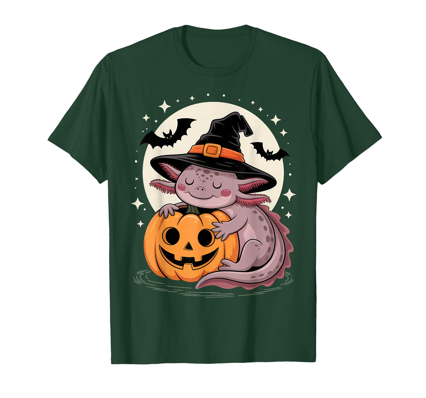 Halloween Axolotl Witch Hat Pumpkin Spooky T-Shirt