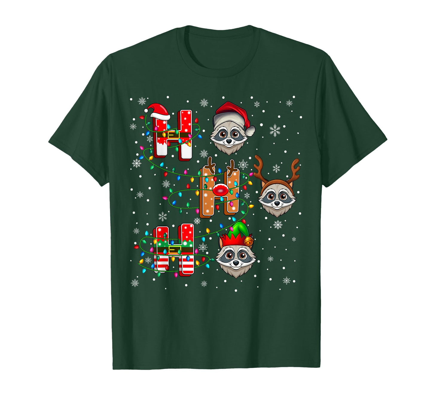 Ho Ho Ho Santa Reindeer Hat Elf Raccoon Animal Christmas T-Shirt