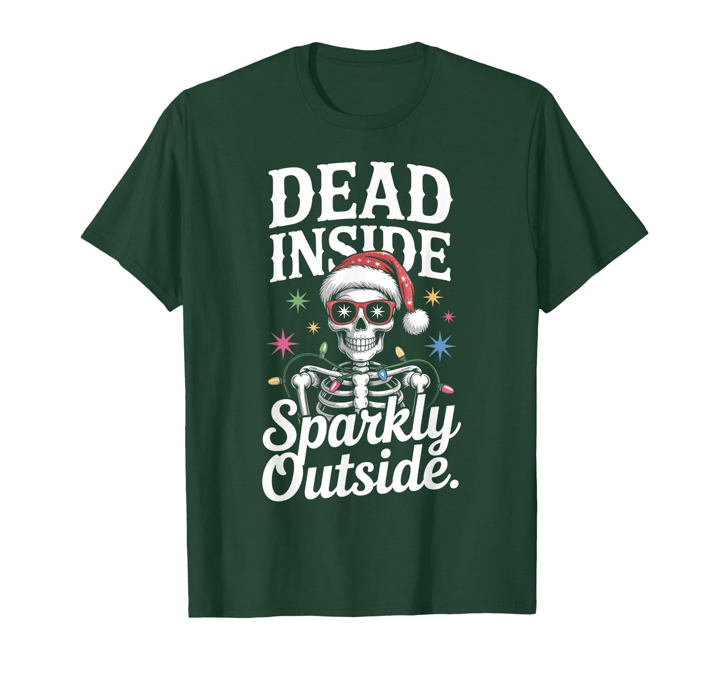 Funny Skeleton Santa Christmas Lights Dark Holiday Xmas T-Shirt