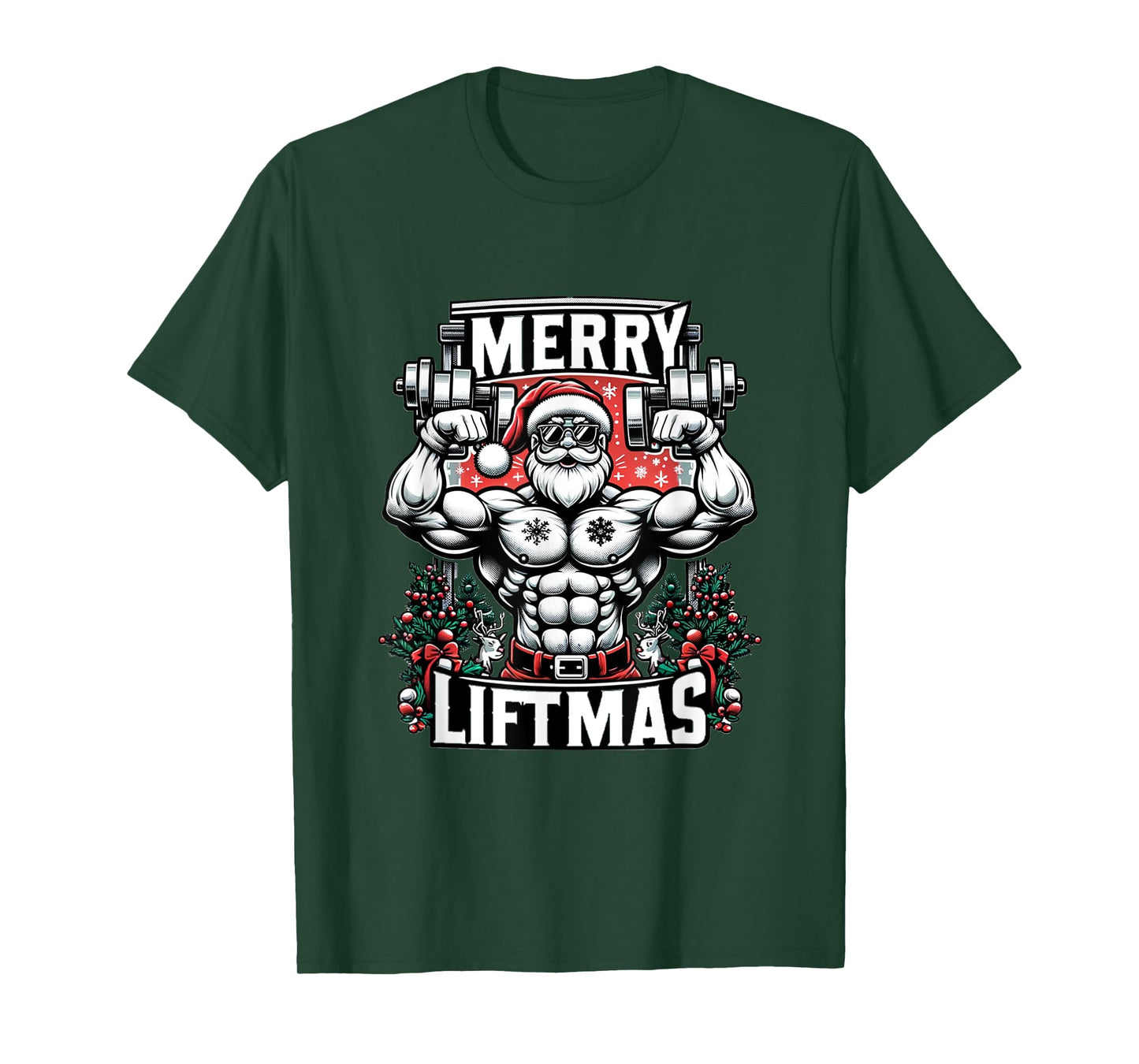 Merry Liftmas Christmas Fitness Madness Gym Santa Deadlift T-Shirt