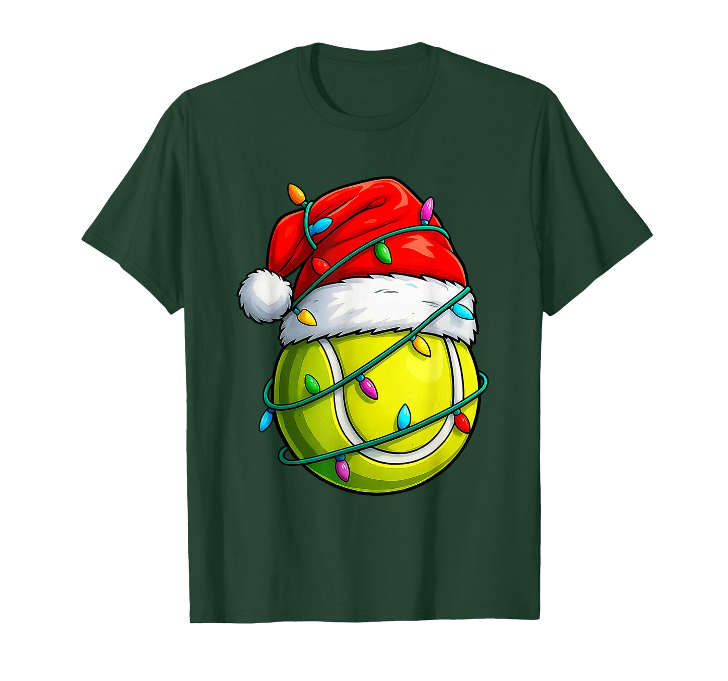 Christmas Tennis Santa Hat Lights Colorful Funny Player T-Shirt