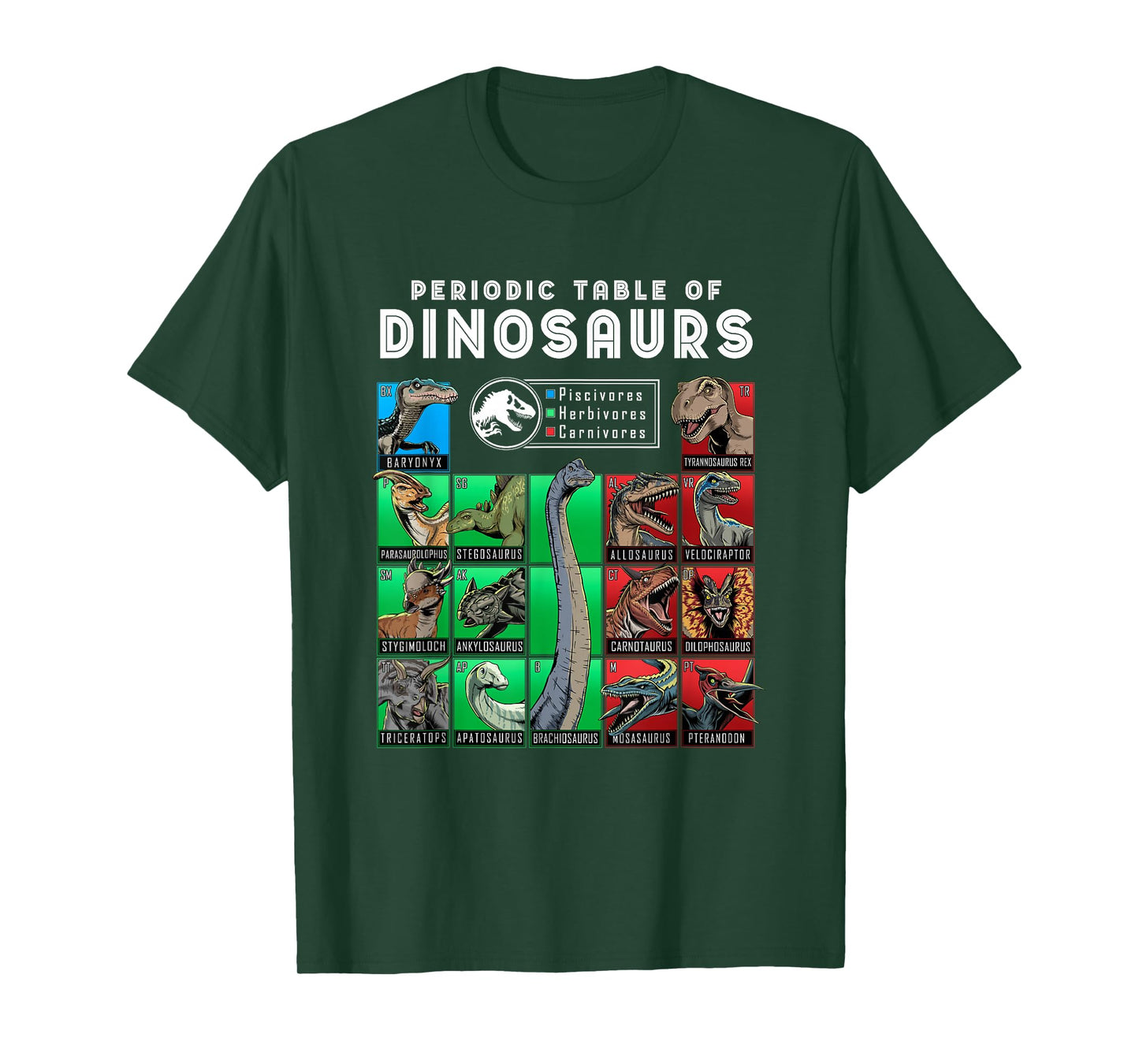 Jurassic World Neon Colorful Periodic Table Of Dinosaurs T-Shirt