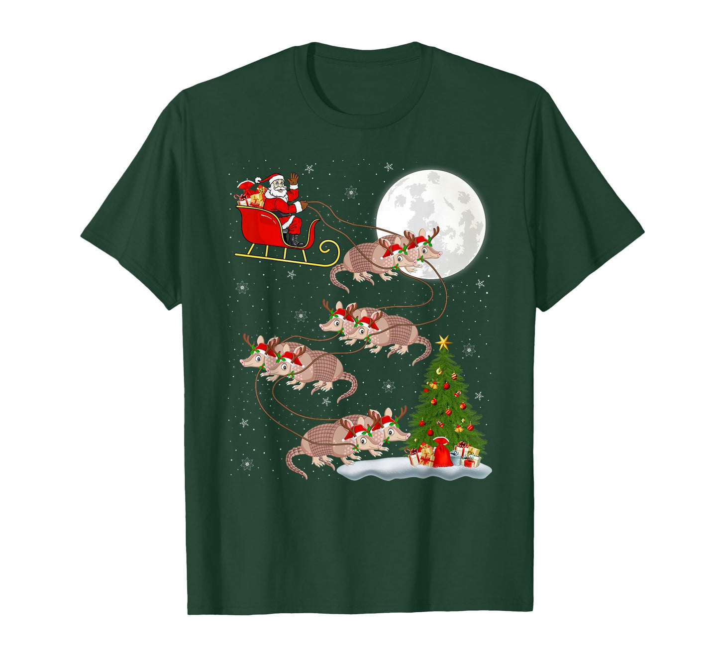 Armadillo Santa Sleigh Flying Funny Magical Christmas T-Shirt