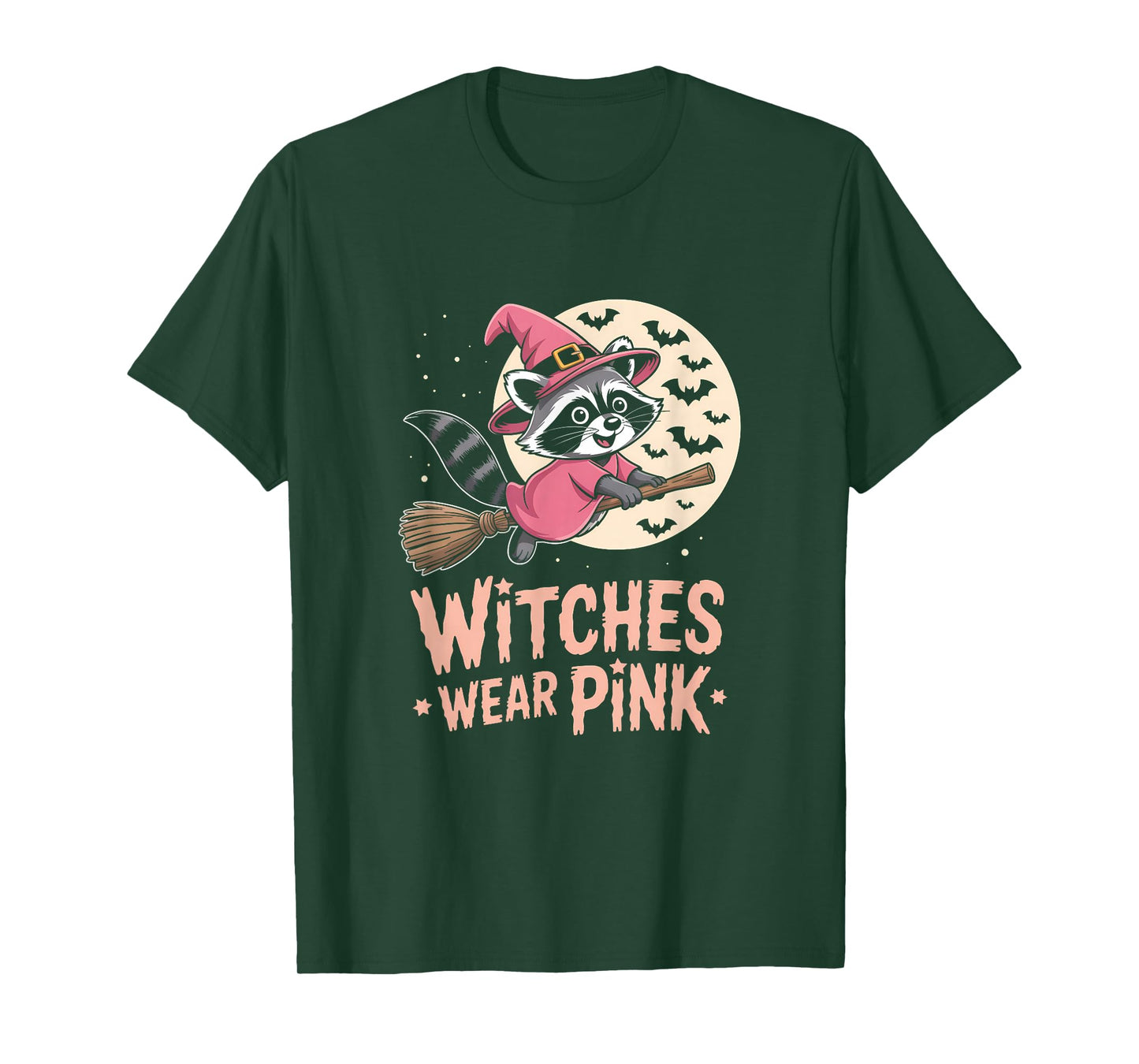 Witches Wear Pink Breast Cancer Witch Raccoon Halloween T-Shirt