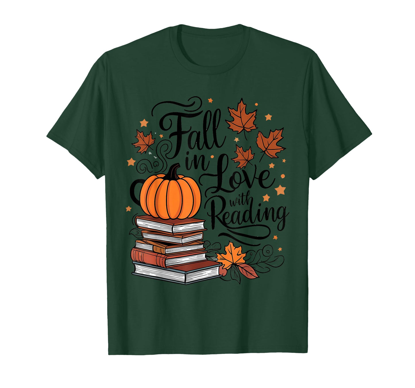 Fall In Love With Reading Book Autumn Pumpkins And Teachers T-Shirt