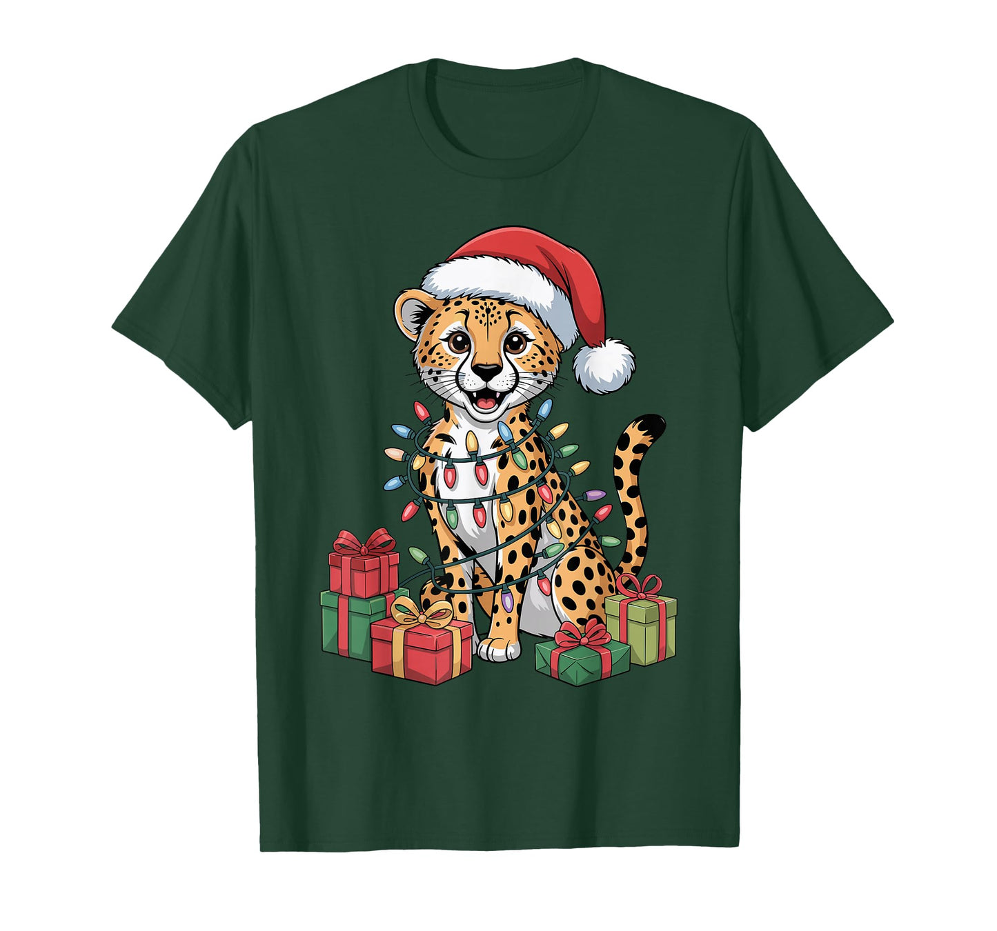 Cheetah Santa Hat Christmas Design Funny Wild Animal Lovers T-Shirt