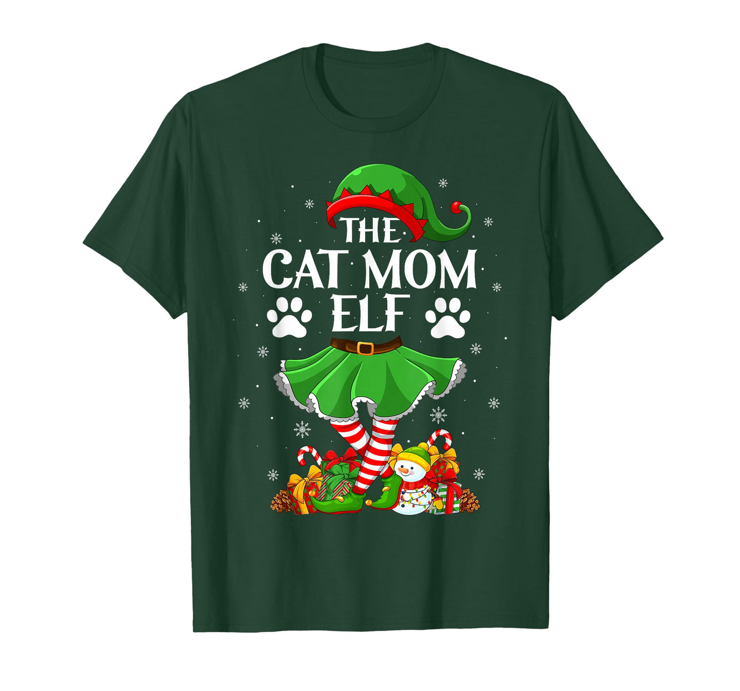 Cat Mom Elf Christmas Family Elf Squad Xmas Girls Women T-Shirt