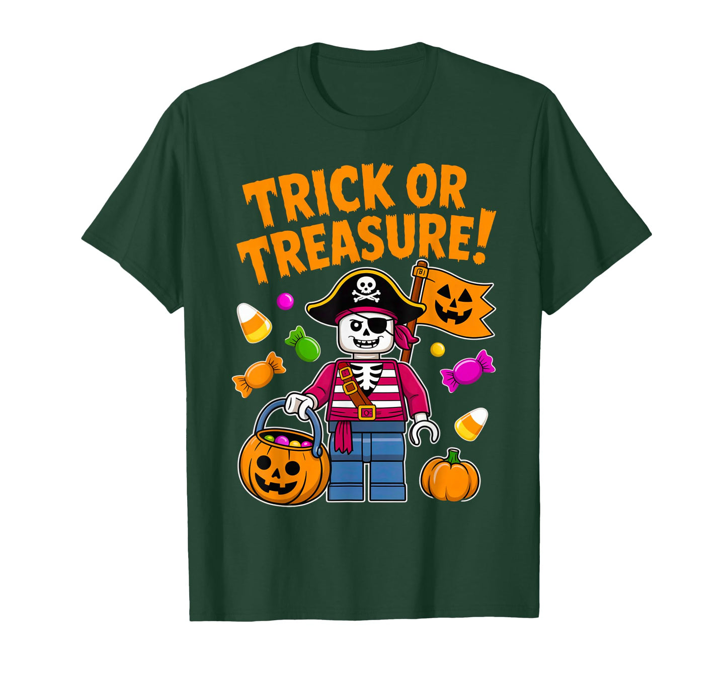 Halloween Bricks Pirate Skeleton Builder Blocks Building Toy T-Shirt