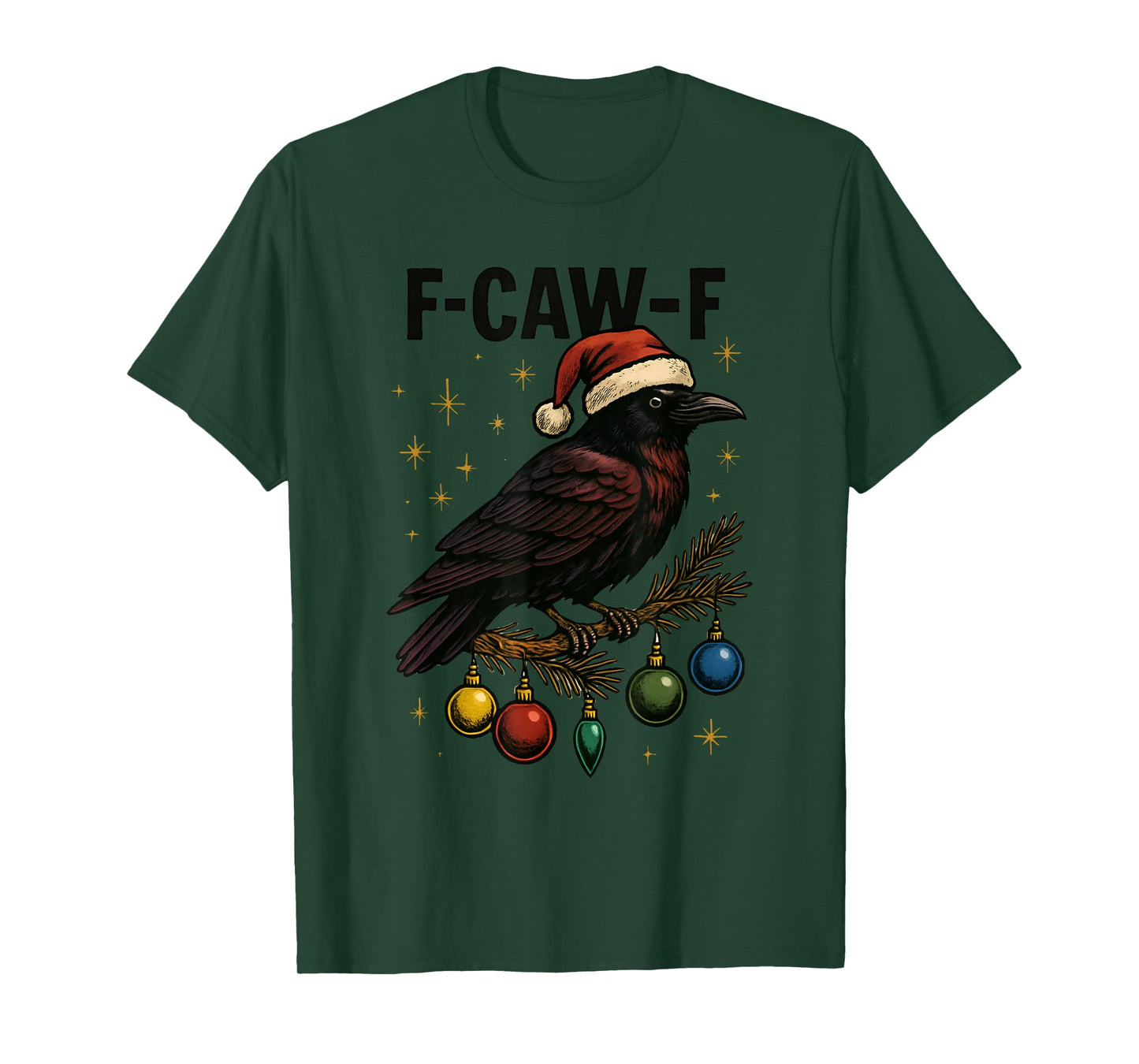 Black Crow F-Caw-F Funny Retro Christmas Lights Santa Hat T-Shirt