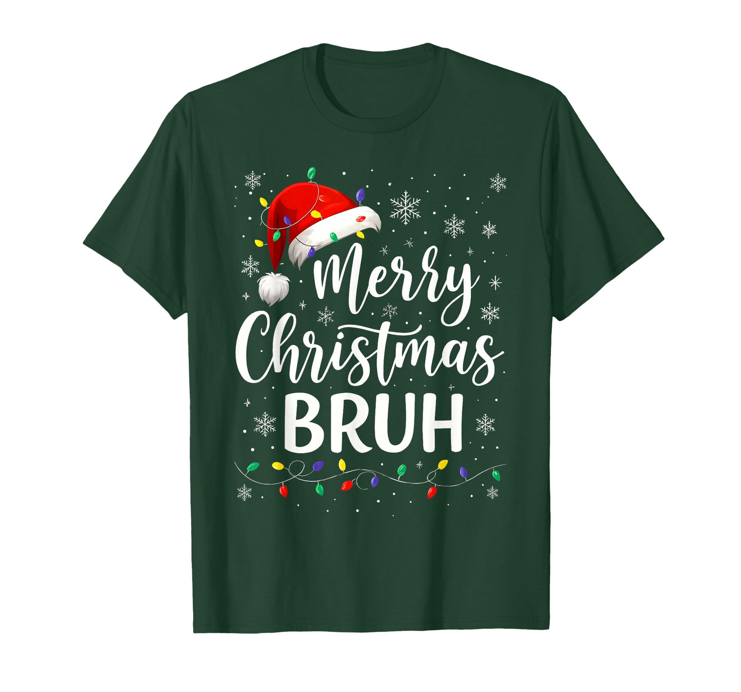 Merry Christmas Bruh Meme Xmas Light Santa Hat for Men Women T-Shirt