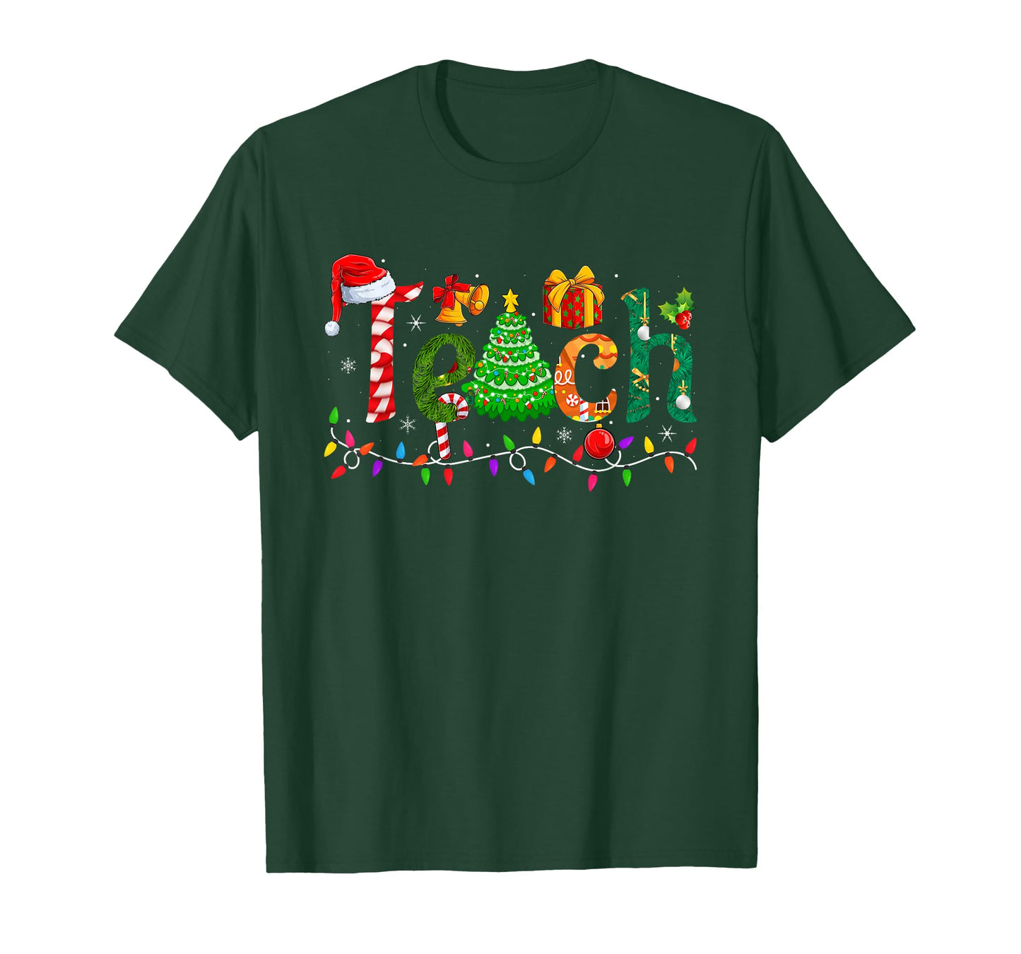 Teach Teacher Christmas Tree Decoration Lights Holiday Xmas T-Shirt