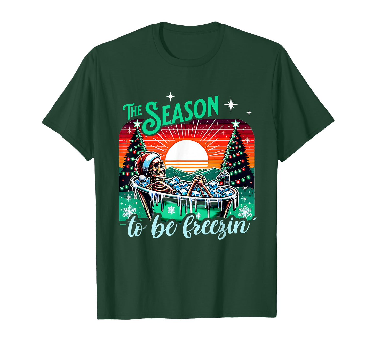 Funny Cold Plunge Skeleton Christmas Retro Winter Vibes T-Shirt