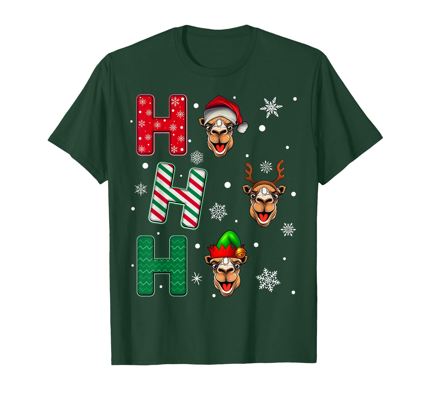 Ho Ho Ho Camel Animal Matching Santa Elf Xmas T-Shirt