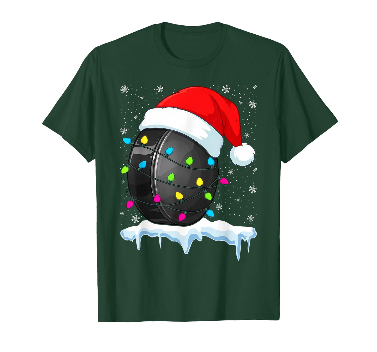 Funny Christmas Santa Hat Hockey Sport Xmas Boys Men T-Shirt