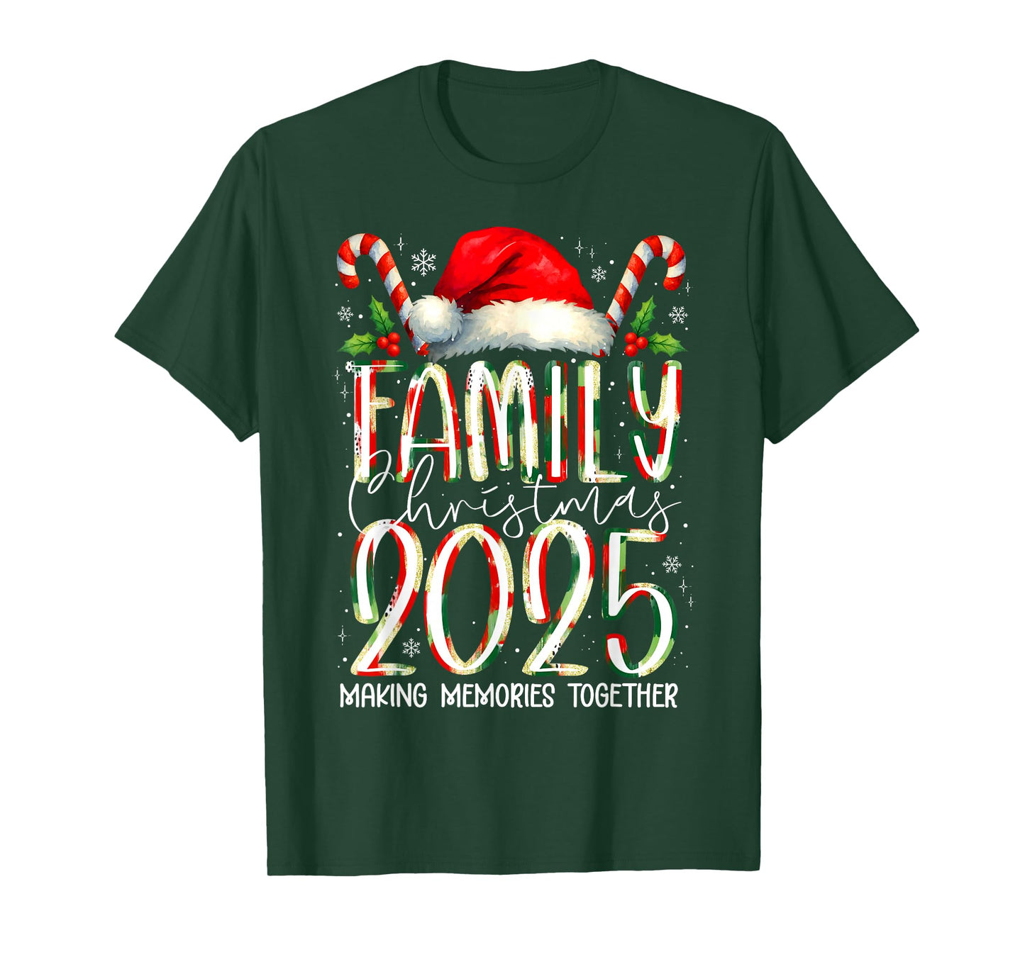 Family Christmas 2025 Santa Hat Candy Cane Pajamas Holiday T-Shirt