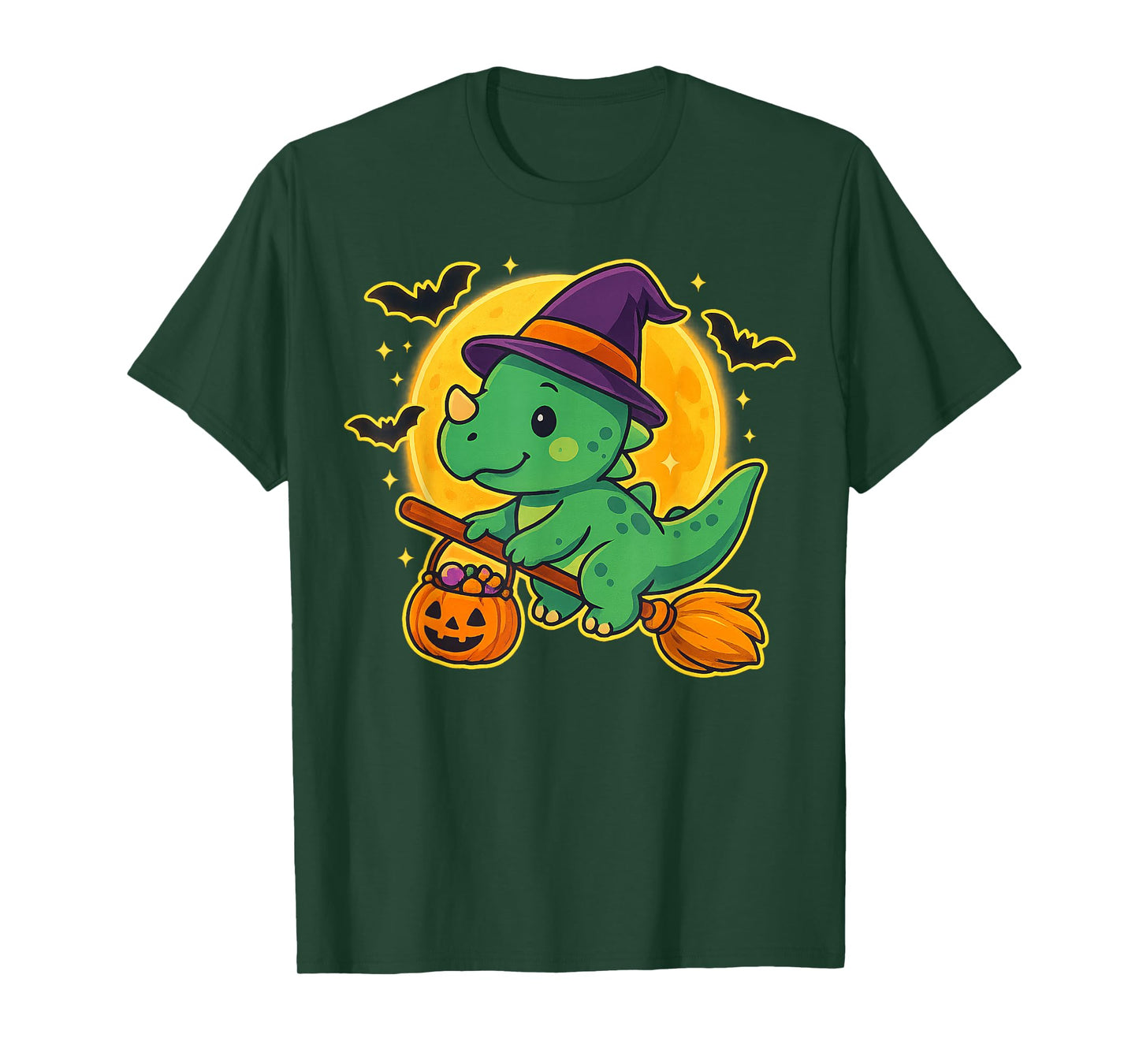Cute Dinosaur Witch Pumpkin Halloween Costume Boys Girls T-Shirt