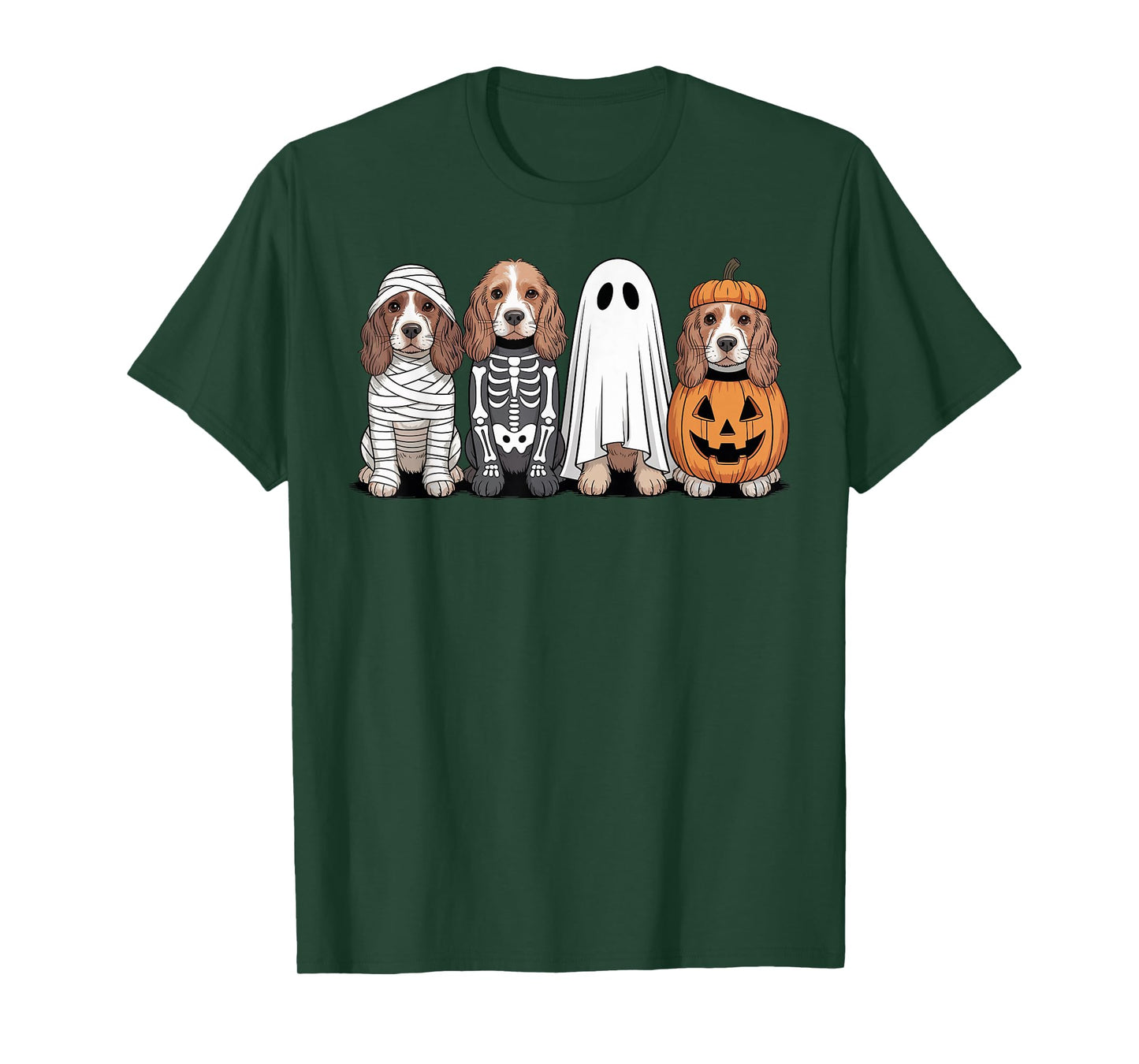 Spooky Ghost Cocker Spaniel Pumpkin Halloween Dog Skeleton T-Shirt
