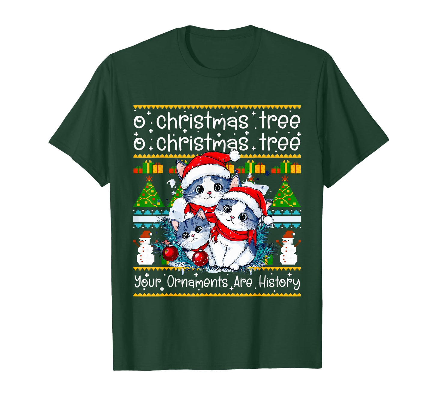 Cats Christmas Shirt Funny Ornaments Pajama Tee T-Shirt