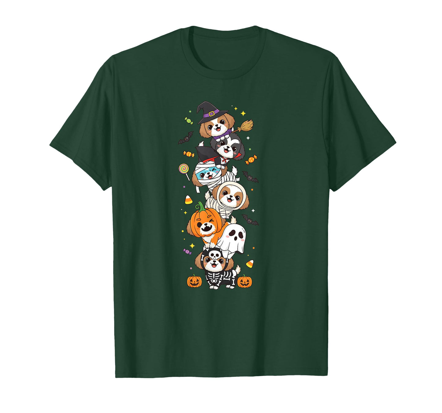 Funny Shih Tzu Witch Vampire Ghost Halloween Kid Mens Womens T-Shirt