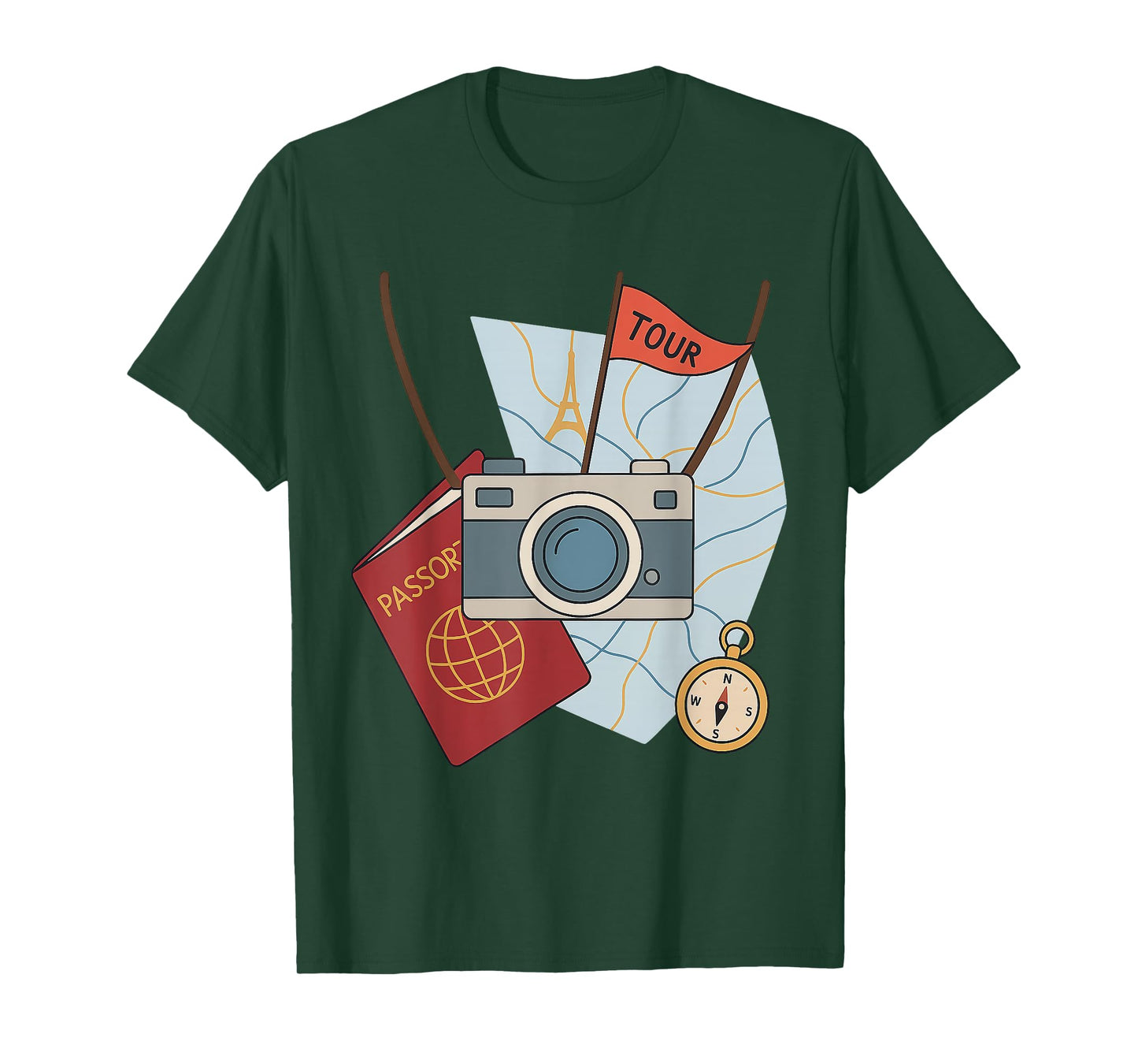 Funny Tourist Spirit Day Look with Camera and Map T-Shirt