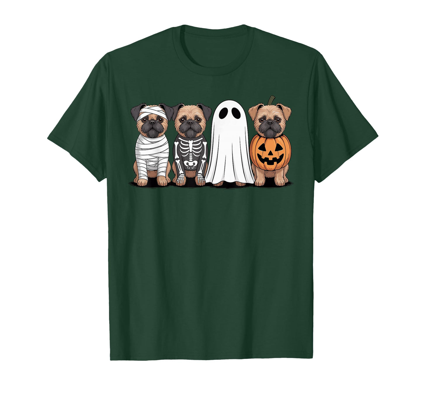 Spooky Ghost Brussels Griffon Pumpkin Halloween Dog Skeleton T-Shirt